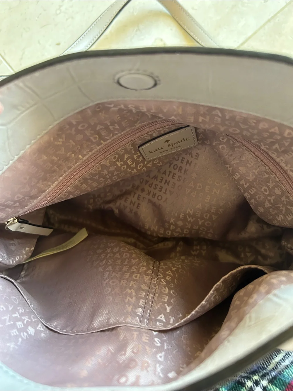 Kate Spade Classic Croc-Embossed Leather Tote - Light Gray